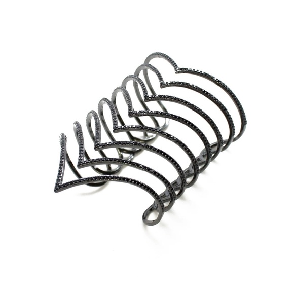 Verona Gunmetal Chevron Cuff Bracelet with Cubic Zirconia Stones - Picture 9 of 9